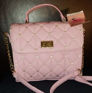 Betsey Johnson Pink embroidered hearts crossbody